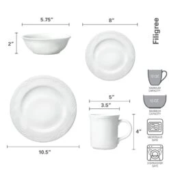 Filigree® 16 Piece Dinnerware Set, Service For 4 -Kitchen Supplies Store 10703845 dimensions 01