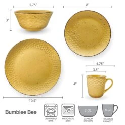 Bumble Bee Yellow 16 Piece Dinnerware Set, Service For 4 -Kitchen Supplies Store 22 0091 5286600 infographic