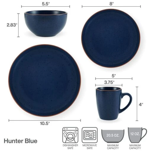 Hunter Blue 16 Piece Dinnerware Set, Service For 4 -Kitchen Supplies Store 22 0092 PFZ HunterBlue 16pc Infographic 01