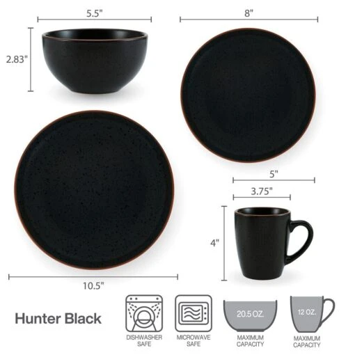 Hunter Black 16 Piece Dinnerware Set, Service For 4 -Kitchen Supplies Store 22 0093 5286597 infographic v2 1