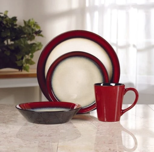 Aria Red 16 Piece Dinnerware Set, Service For 4 -Kitchen Supplies Store 5109392AriaRed Lifestyle