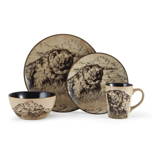 Mossy Oak Animal Print 16 Piece Dinnerware Set, Service For 4 -Kitchen Supplies Store 5138758 4pc Bear onWhite