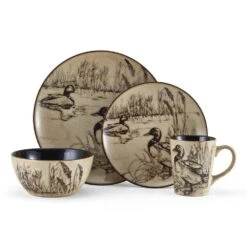 Mossy Oak Animal Print 16 Piece Dinnerware Set, Service For 4 -Kitchen Supplies Store 5138758 4pc Duck onWhite