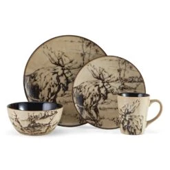 Mossy Oak Animal Print 16 Piece Dinnerware Set, Service For 4 -Kitchen Supplies Store 5138758 4pc Moose onWhite