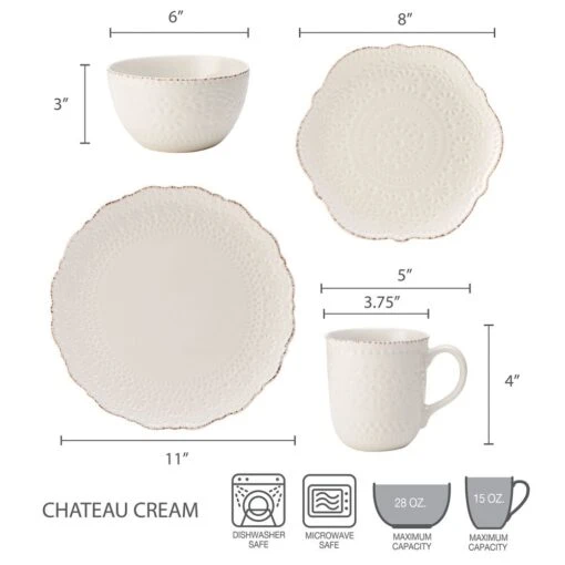 Chateau Cream 16 Piece Dinnerware Set, Service For 4 -Kitchen Supplies Store 5143149 dimensions