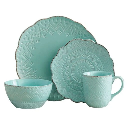 Remembrance Teal Dinnerware Set -Kitchen Supplies Store 5177557 4pc