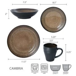 Cambria 16 Piece Dinnerware Set, Service For 4 -Kitchen Supplies Store 5188138 dimensions