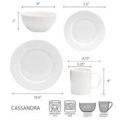 Cassandra 16 Piece Dinnerware Set, Service For 4 -Kitchen Supplies Store 5189226 dimensions 1