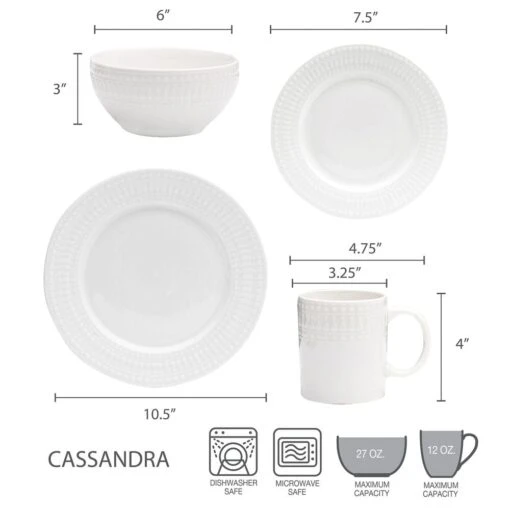 Cassandra 16 Piece Dinnerware Set, Service For 4 -Kitchen Supplies Store 5189226 dimensions 1