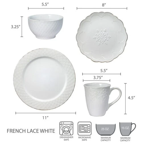 French Lace White Dinnerware Set -Kitchen Supplies Store 5207819 dimensions