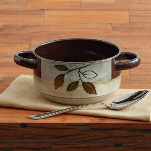 Rustic Leaves Double Handled Soup Bowl -Kitchen Supplies Store 5211365 1