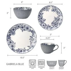 Gabriela Blue 16 Piece Dinnerware Set, Service For 4 -Kitchen Supplies Store 5216941 dimensions