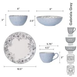 Gabriela Gray 16 Piece Dinnerware Set, Service For 4 -Kitchen Supplies Store 5216945 dimensions