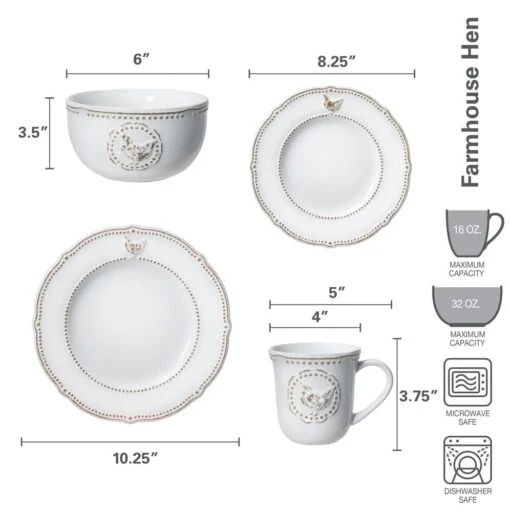 Farmhouse Hen Dinnerware Set -Kitchen Supplies Store 5219155 dimensions 01