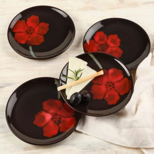 Painted Poppies Set Of 4 Appetizer Plates -Kitchen Supplies Store 5233252 LS1 painted poppies appetizer plates s4