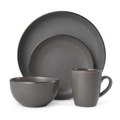 Hadlee Grey 16 Piece Dinnerware Set, Service For 4 -Kitchen Supplies Store 5254975 3Q