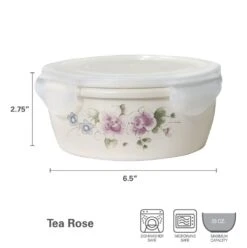 Tea Rose Storage Bowl With Lid -Kitchen Supplies Store 5257727 dimensions 01