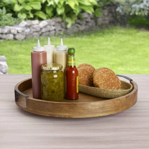 Lazy Susan Mango Wood Serve Tray, 18 Inch -Kitchen Supplies Store 5261664 Picnic