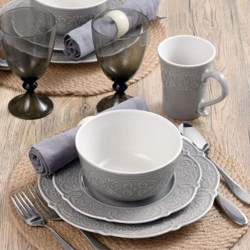 Abby Gray 16 Piece Dinnerware Set, Service For 4 -Kitchen Supplies Store 5267394 2