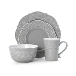 Abby Gray 16 Piece Dinnerware Set, Service For 4 -Kitchen Supplies Store 5267394 3Q