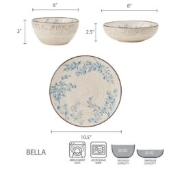 Bella 12 Piece Dinnerware Set, Service For 4 -Kitchen Supplies Store 5274249 dimensions