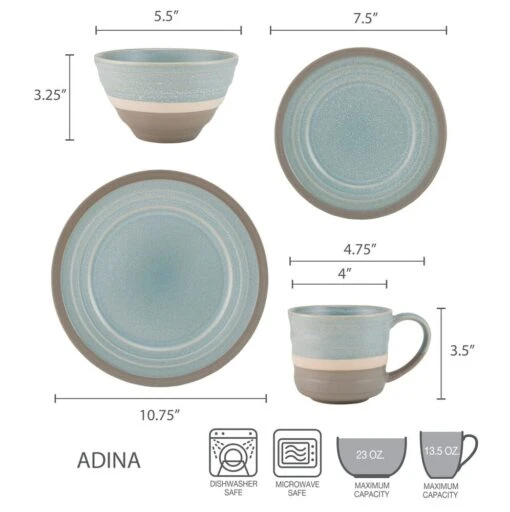 Adina 16 Piece Dinnerware Set, Service For 4 -Kitchen Supplies Store 5274284 dimensions