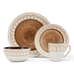 Remi Beige 16 Piece Dinnerware Set, Service For 4 -Kitchen Supplies Store 5275470 PFZ RemiBeige 4pps onWhite