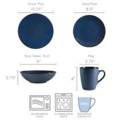 Pierce Blue 16 Piece Dinnerware Set, Service For 4 -Kitchen Supplies Store 5281779 dimensions