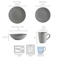 Pierce Gray 16 Piece Dinnerware Set, Service For 4 -Kitchen Supplies Store 5281784 dimensions