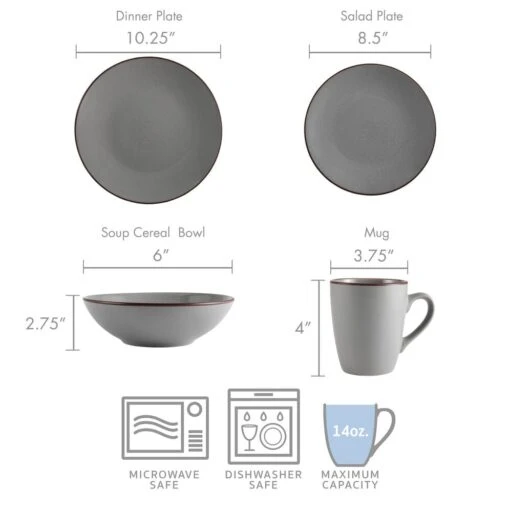 Pierce Gray 16 Piece Dinnerware Set, Service For 4 -Kitchen Supplies Store 5281784 dimensions