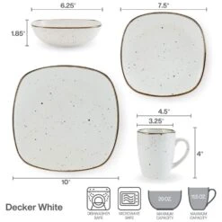 Decker White 16 Piece Dinnerware Set, Service For 4 -Kitchen Supplies Store 5286197 Pfaltzgraff Decker White 4PC PlaceSetting Infographic