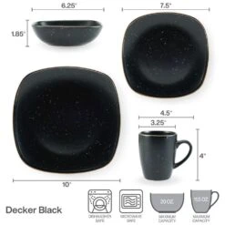 Decker Black 16 Piece Dinnerware Set, Service For 4 -Kitchen Supplies Store 5286198 Pfalzgraff Decker Black 4PC PlaceSetting Infographic