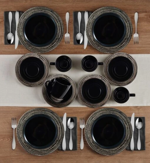 Bryson Black 16 Piece Dinnerware Set, Service For 4 -Kitchen Supplies Store 5286211 Pfz Bryson 16pc lifestyle 2