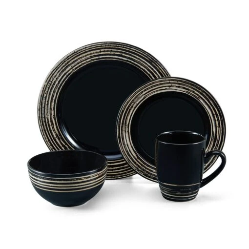 Bryson Black 16 Piece Dinnerware Set, Service For 4 -Kitchen Supplies Store 5286211 Pfz Bryson 4pc silo