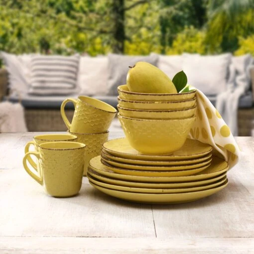 Bumble Bee Yellow 16 Piece Dinnerware Set, Service For 4 -Kitchen Supplies Store 5286600 PFZ Bumble Bee 16pc Set Lifestyle 2