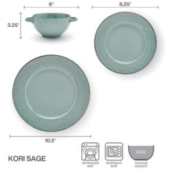 Kori Sage 12 Piece Dinnerware Set, Service For 4 -Kitchen Supplies Store 5291252 PFZ Kori Sage 12PC Infographic