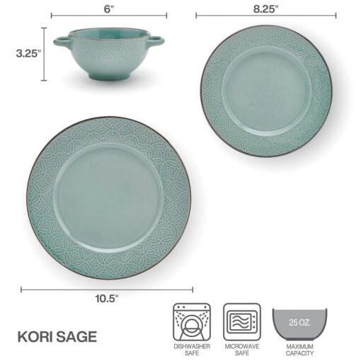 Kori Sage 12 Piece Dinnerware Set, Service For 4 -Kitchen Supplies Store 5291252 PFZ Kori Sage 12PC Infographic