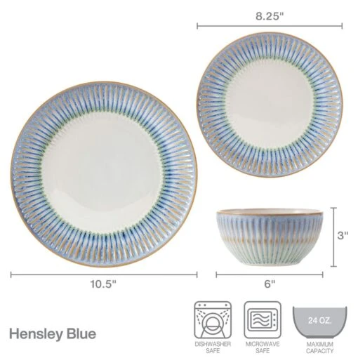 Hensley Blue 12 Piece Dinnerware Set, Service For 4 -Kitchen Supplies Store 5291361 PFZ Hensley Blue Infographic