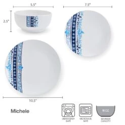 Michele 12 Piece Dinnerware Set, Service For 4 -Kitchen Supplies Store 5293644 SN Michele dims Infographic