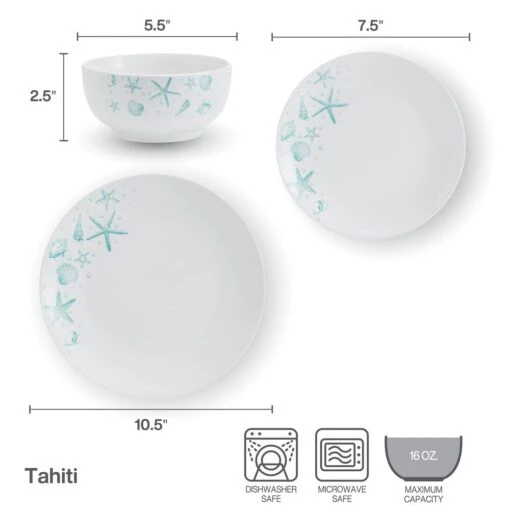 Tahiti 12 Piece Dinnerware Set, Service For 4 -Kitchen Supplies Store 5293648 SN Tahiti infographic