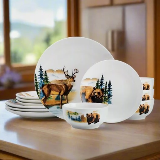 Woodland Animals 12 Piece Dinnerware Set, Service For 4 -Kitchen Supplies Store 5293649 SN WoodlandAnimals 12pc lifestyle