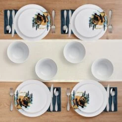 Woodland Animals 12 Piece Dinnerware Set, Service For 4 -Kitchen Supplies Store 5293649 SN WoodlandAnimals 12pc lifestyle overhead