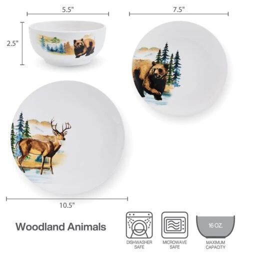 Woodland Animals 12 Piece Dinnerware Set, Service For 4 -Kitchen Supplies Store 5293649 SN WoodlandAnimals infographic