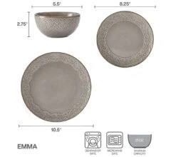 Emma 12 Piece Dinnerware Set, Service For 4 -Kitchen Supplies Store 5293917 006