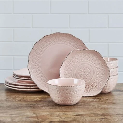 Chateau Pink 12 Piece Dinnerware Set, Service For 4 -Kitchen Supplies Store 5296079 LF1