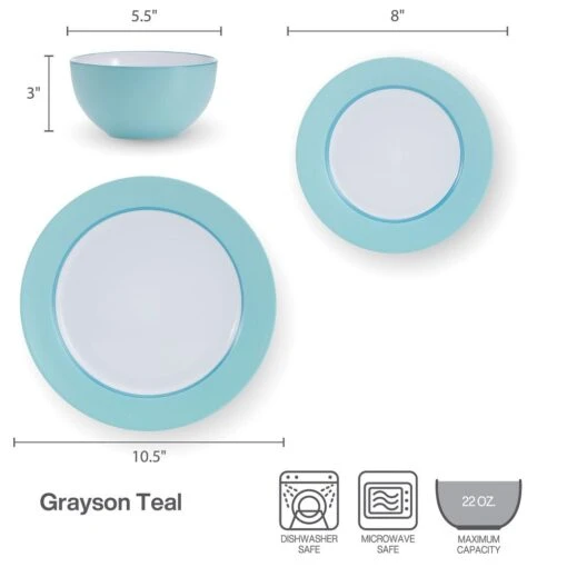 Grayson Teal 12 Piece Dinnerware Set, Service For 4 -Kitchen Supplies Store 5296690 GraysonTeal dimsinfographic