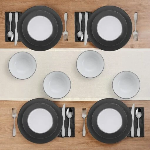 Grayson Charcoal 12 Piece Dinnerware Set, Service For 4 -Kitchen Supplies Store 5296692 GraysonCharcoal 12pc lifestyle topview