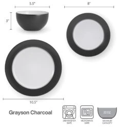 Grayson Charcoal 12 Piece Dinnerware Set, Service For 4 -Kitchen Supplies Store 5296692 GraysonCharcoal dimsinfographic