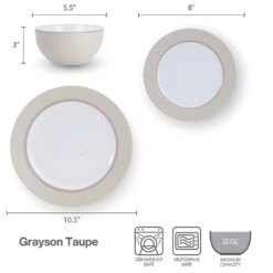 Grayson Taupe 12 Piece Dinnerware Set, Service For 4 -Kitchen Supplies Store 5296694 GraysonTaupe dimsinfographic