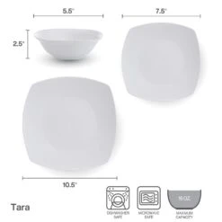 Tara 12 Piece Dinnerware Set, Service For 4 -Kitchen Supplies Store 5296702 SN Tara dims infographic